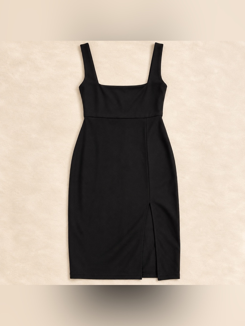 White Fox Boutique Black Square Neck Midi Dress Side Slit S